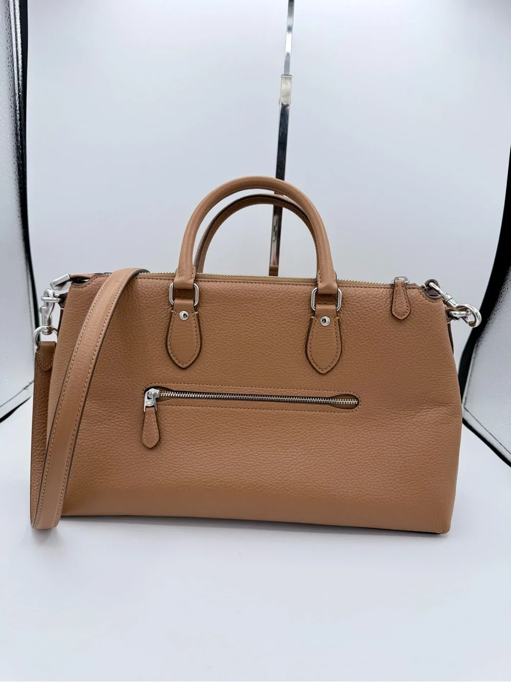 Coach Georgia Satchel Bag Pebble Leather Light Saddle Silver Crossbody CR156
